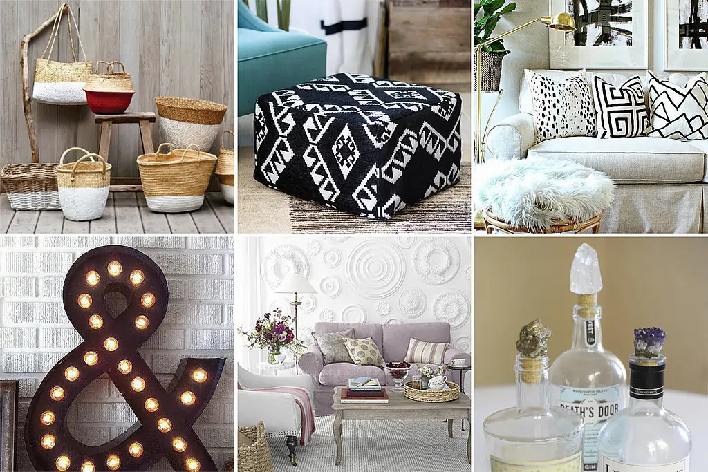 Collage of DIY home décor ideas and projects.