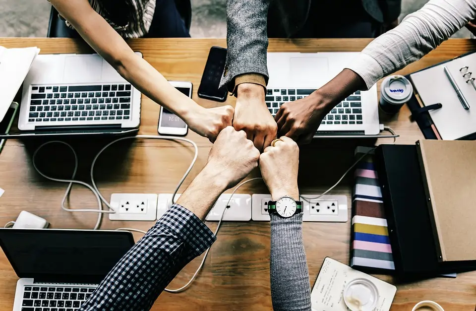 Patrick Dwyer Merrill Lynch On Honing Your Success Skills | My Zeo Team members joining fists together over a work desk.