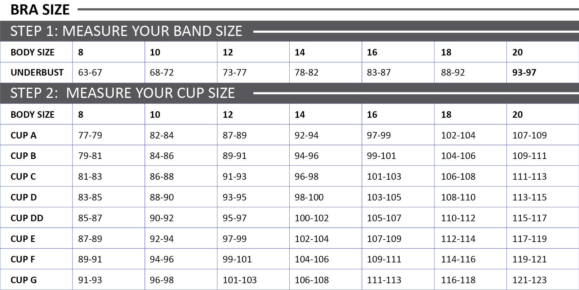 Bra Size Chart Measurements